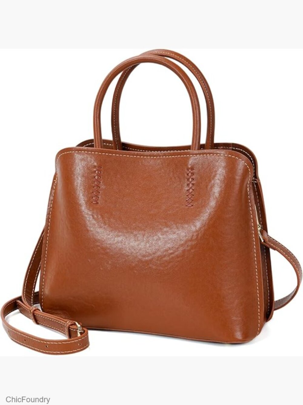 Full Grain Leather Tote Bag 3-Compartment Work Handbag